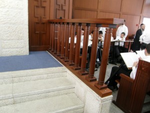 Wooden railing, Mir Yeshiva, Kiryat Sefer