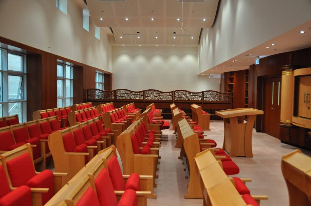 Upholstered seating system, Shalva Synagogue , Jerusalem